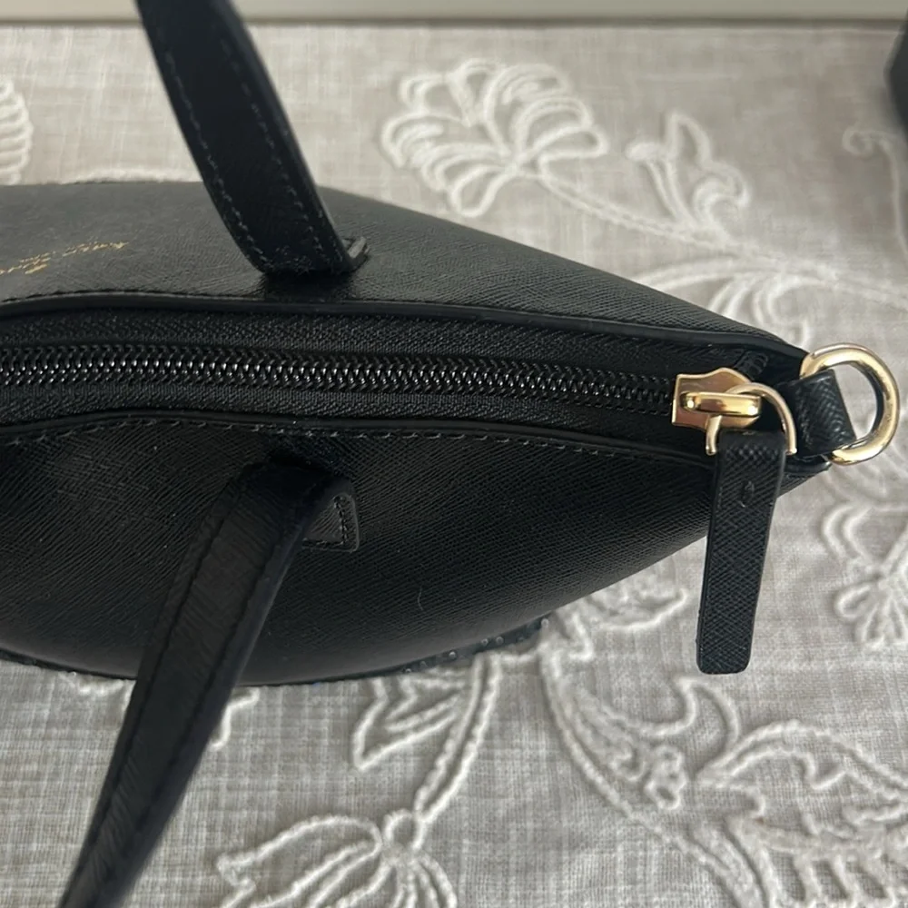 Kate Spade NY Black Greta Court Glitter & Staffiano  Satchel Bag
